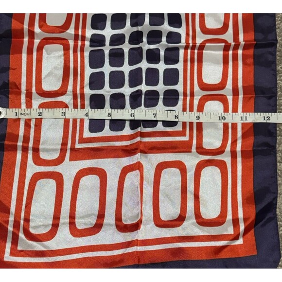 Vintage Head Neck Scarf JS Germain Red White Blue Geometric Retro Made In Italy - Picture 8 of 9
